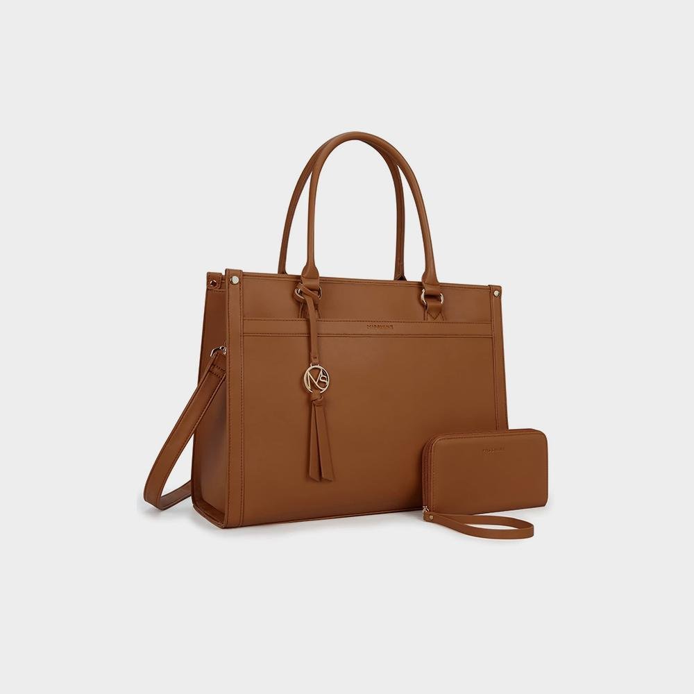 حقيبة كمبيوتر محمول من Missnine، حقيبة كمبيوتر محمول من القماش مقاس 15.6 بوصة، حقائب كتف للعمل، حقيبة يد كاجوال - الصورة 5